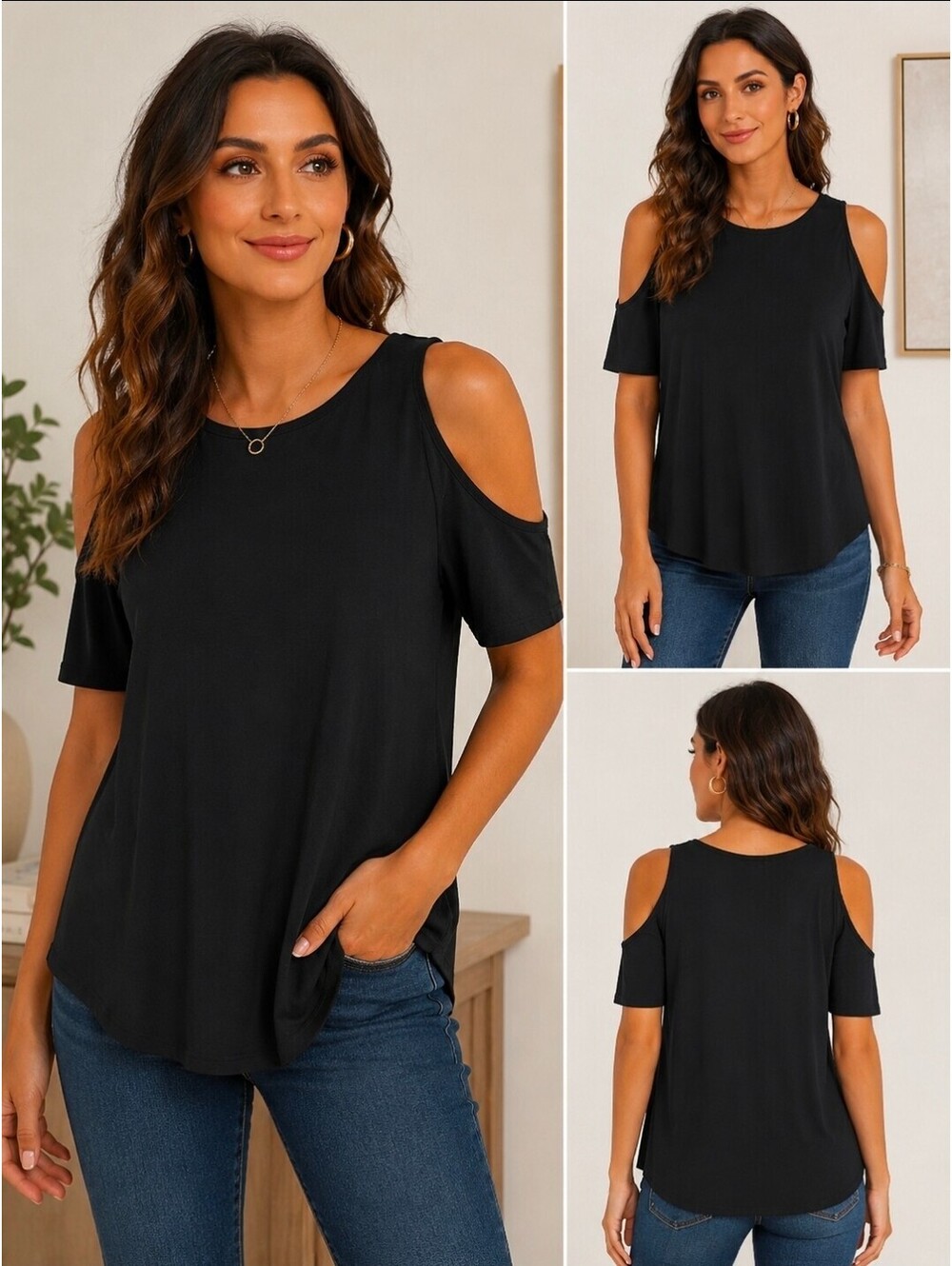 PAIGE Women's Black Cold Shoulder Short Sleeve Top Size Small 100% Viscose Soft